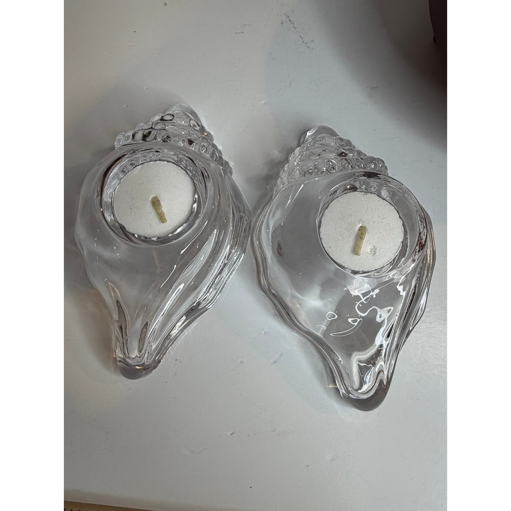 Glass Seashell Candle Holders Coastal Beach Decor Pair